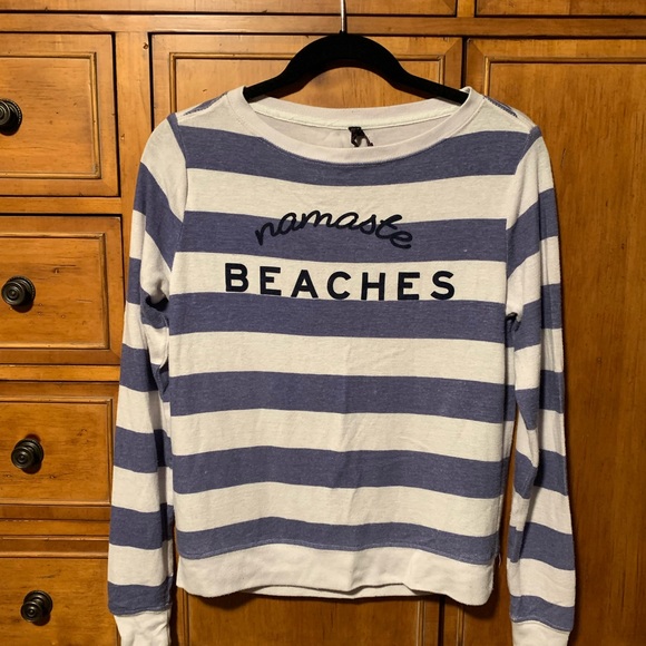 Betsey Johnson Sweaters - BETSEY JOHNSON PERFORMANCE Blue & White striped Namaste Beaches sweatshirt, XS